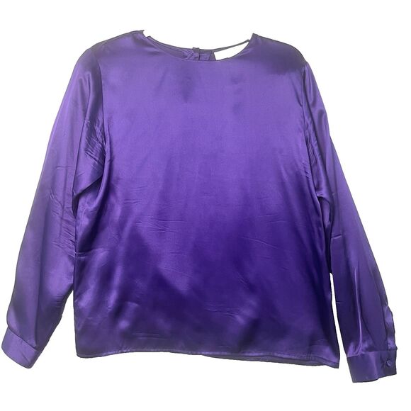 VTG The Limited y2k Purple Silk High Neck Button Back Blouse Long Sleeve Medium - Picture 1 of 8